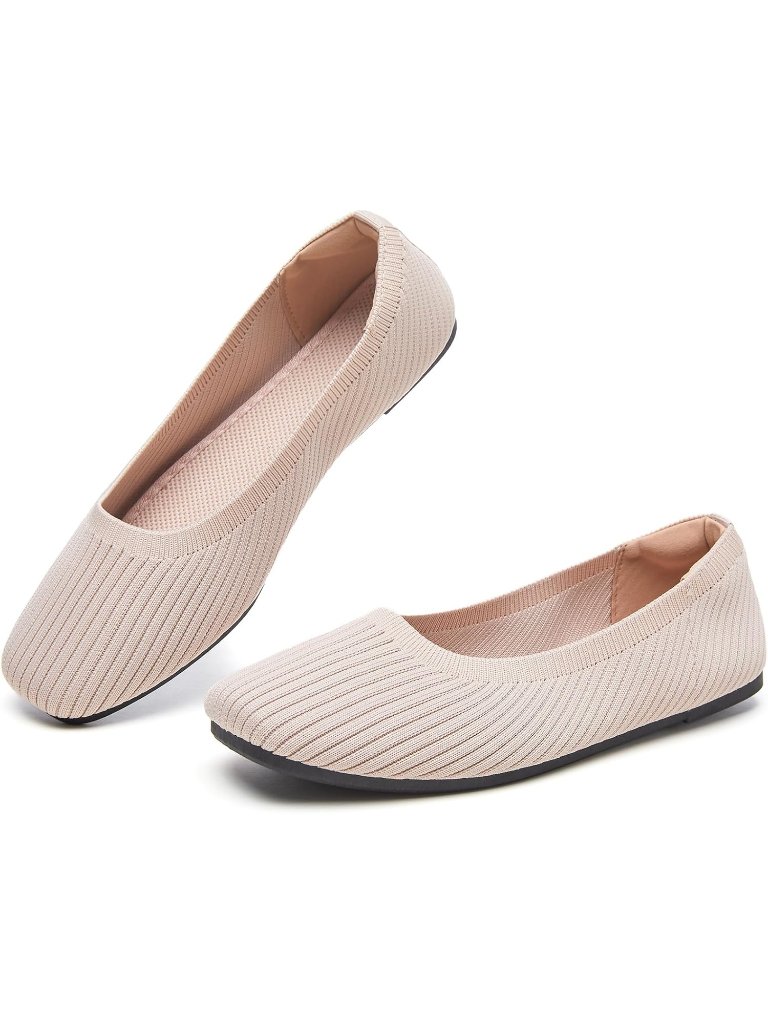 Women's Beige Flats Shoes Square Toe Casual Ballet Flats Business Dress Shoes